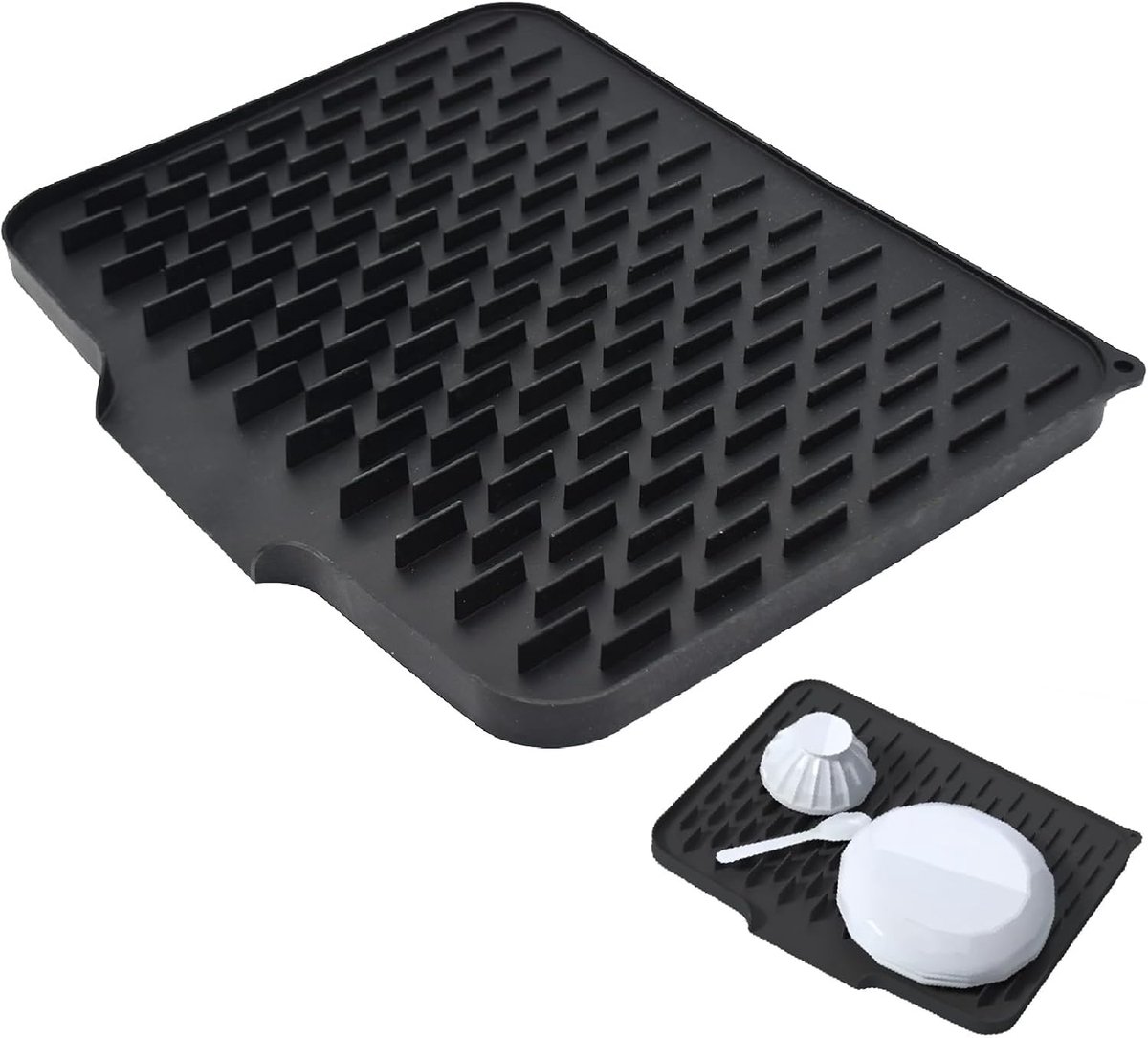 Silicone Drain Mat - Zwarte Silicone Afvoer Mat en Vaatwasser Mat - Hittebestendig voor Thuis - Keuken - Badkamer - Woonkamer - 40 x 32 cm