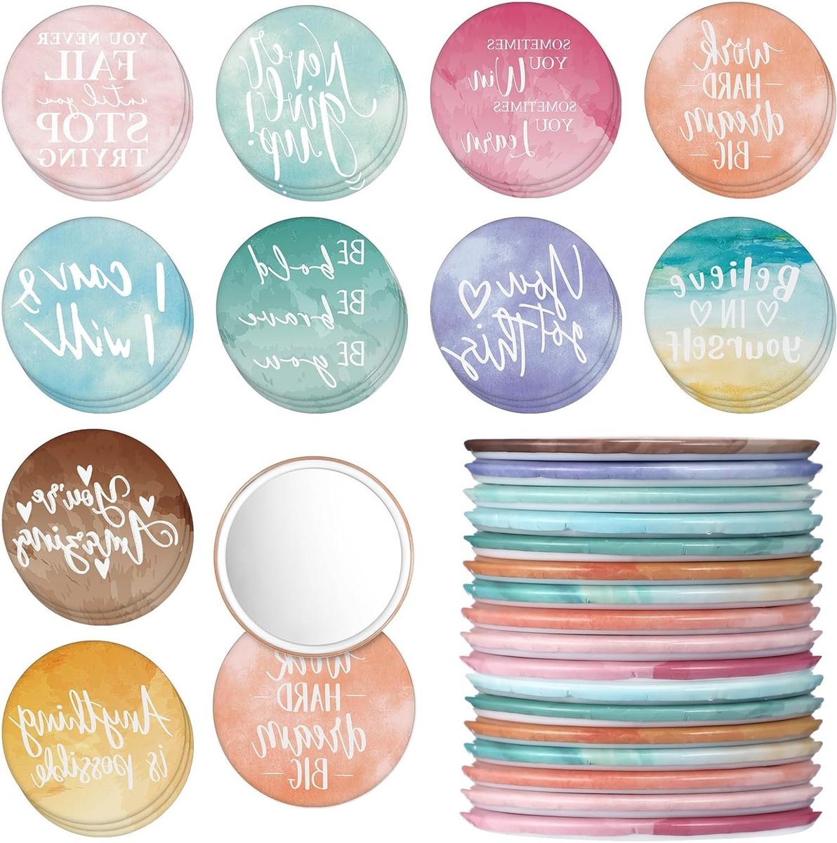 Compacte Spiegels - Draagbare Make-up Spiegels - Dagelijkse Make-up - Inspirerende Citaten - 7 cm Diameter - Multicolor
