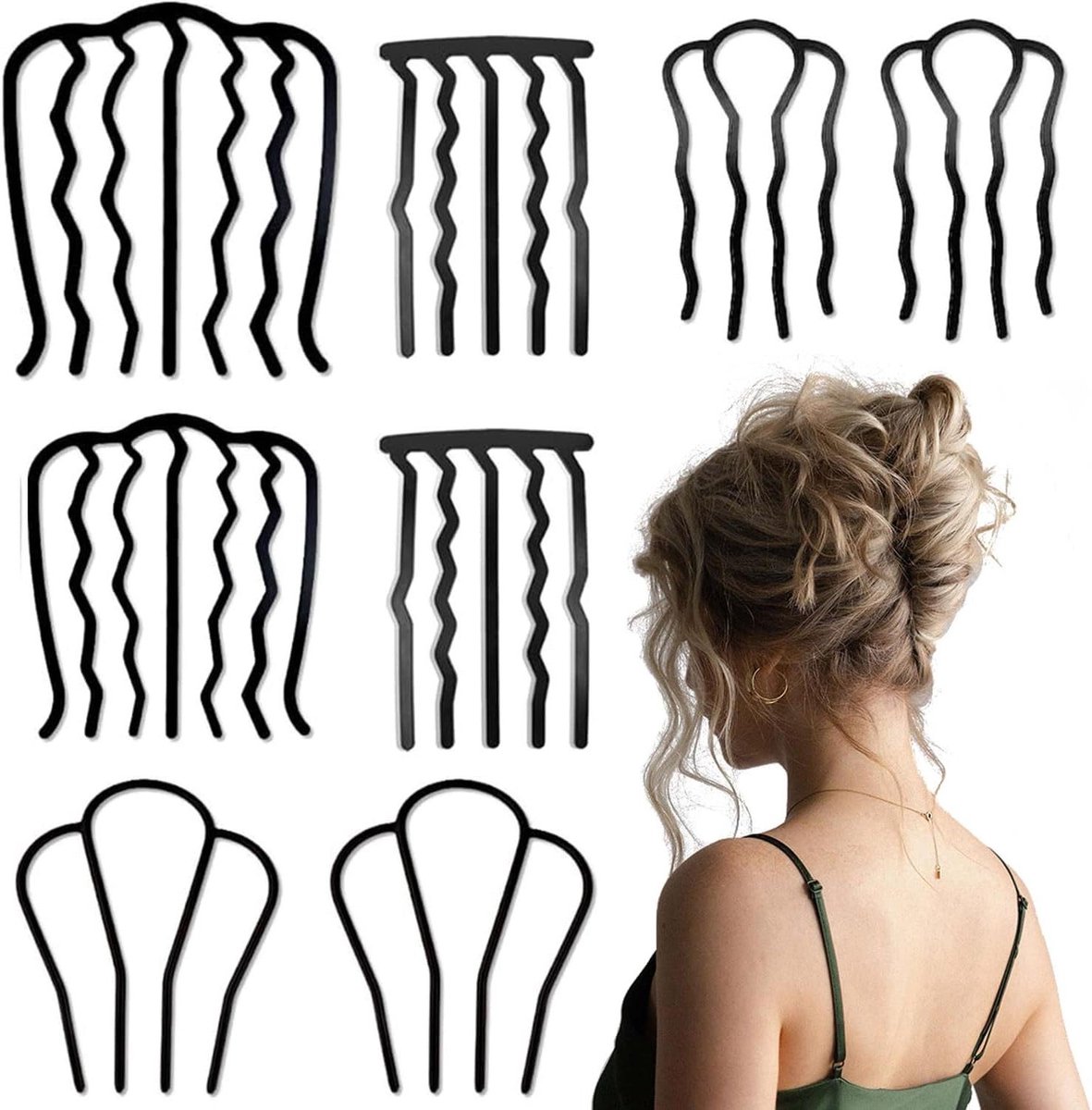 Haarkam Set - Haarspeld Stokjes - Haar Opsteken - U-Vorm Ontwerp - 8 Stuks - Zwart