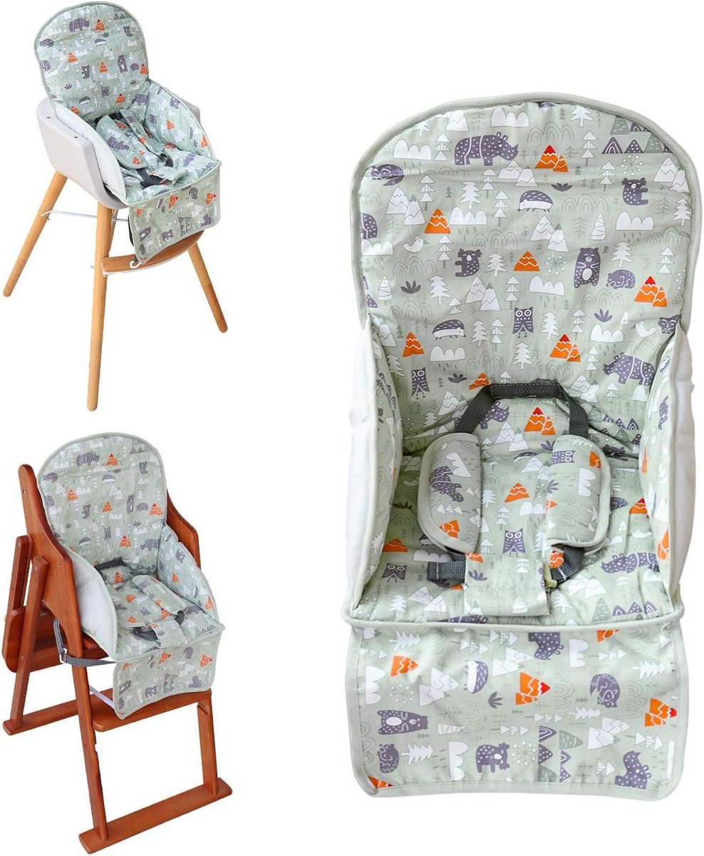 Kinderstoel Kussen - Zitverhoger Baby - Comfortabel Eten - Veiligheidsgordel Ontwerp - 36 x 30 x 395 cm - Groen Dierenpatroon