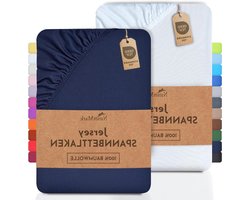 Jersey Hoeslaken - Molton Onderlaken - Comfortabel Slapen - Elastiek Rondom - 120x200 cm - Marineblauw/Wit