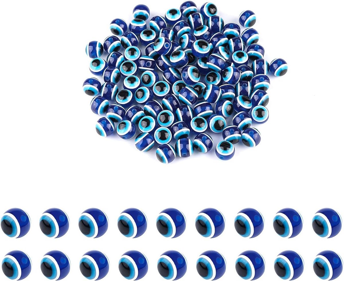 150 Pcs Blauwe Boze Oog Kralen - Handgemaakte Resin Spacer Kralen voor DIY Armbanden, Kettingen en Sieraden (8mm)