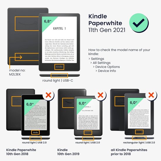 E-reader hoesje - Ereader cover - Apparaat beschermen - Magnetische sluiting - Kindle Paperwhite 11e Gen - Blauw grijs zwart — afbeelding 2