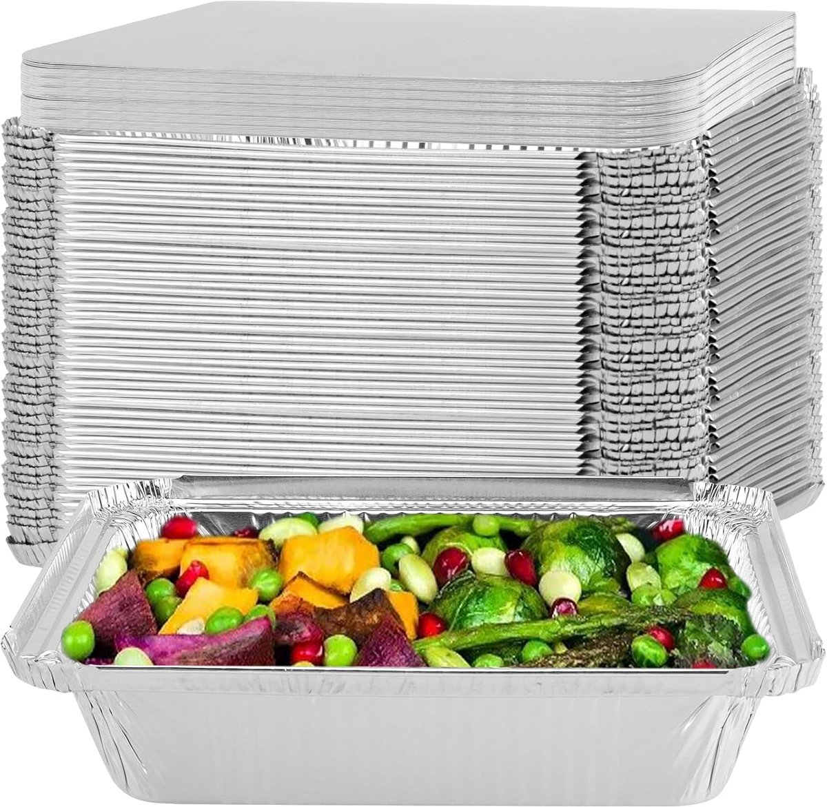 50pcs Aluminium Folie Bakplaten met Deksel - Voedselcontainers - Buffet Bakplaten voor Opslag en Feestkoken - 21.5 x 16 x 5cm/1100ml