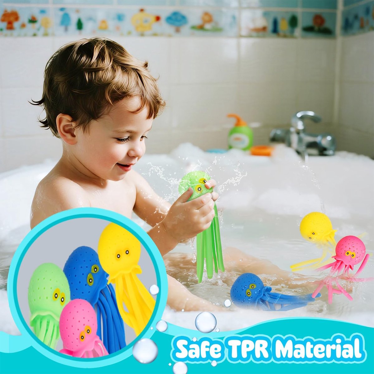 Set van 5 waterballen – Zwembadspeelgoed – Knijpbaar badspeelgoed – Absorberend waterspeelgoed – Octopusvorm – Zacht, elastisch – Interactief speelgoed voor kinderen – Voor zwembaden, badkuipen, stranden, waterparken (16 x 7 cm – Meerkleurig) – foto 3