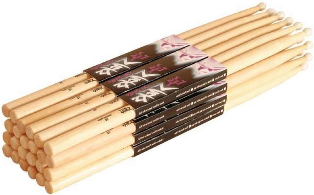 Drumstokken - Trommelstokken - Muziek Maken - Nylon Tip - 12 Paar - Houtkleur