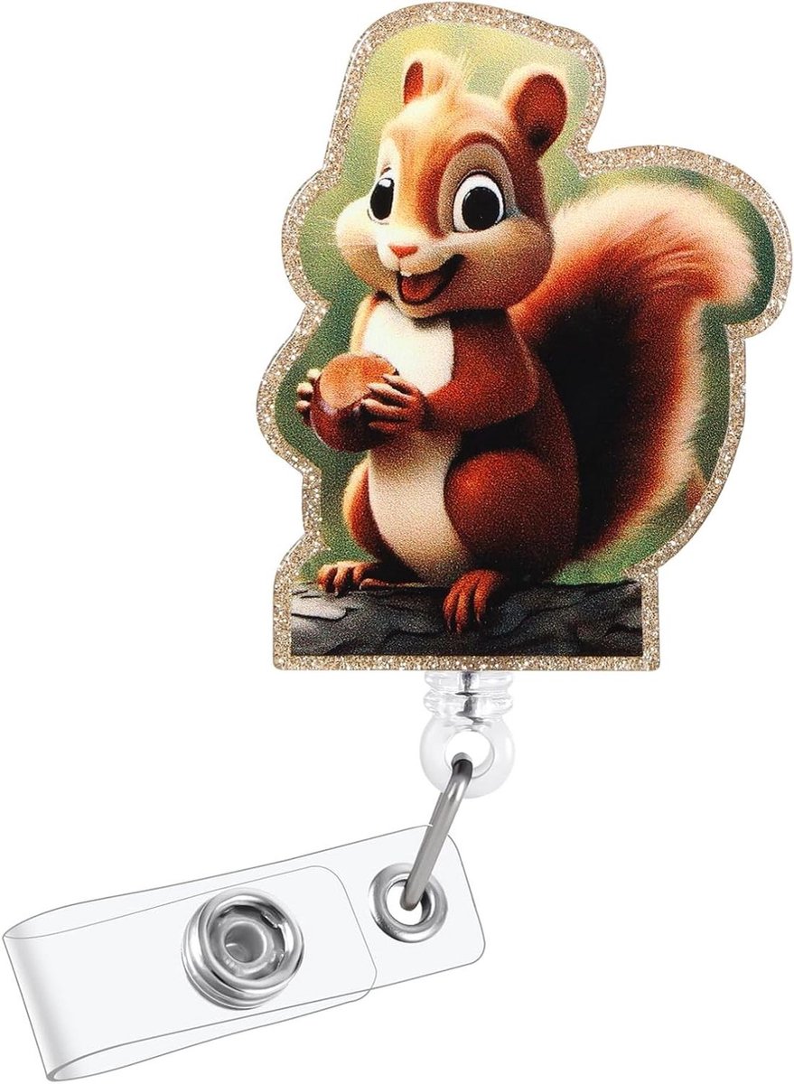 Badge Reel Eekhoorn - ID Kaarthouder - Werk Identificatie Tonen - Humoristisch Ontwerp - 24 inch Intrekbaar - Bruin