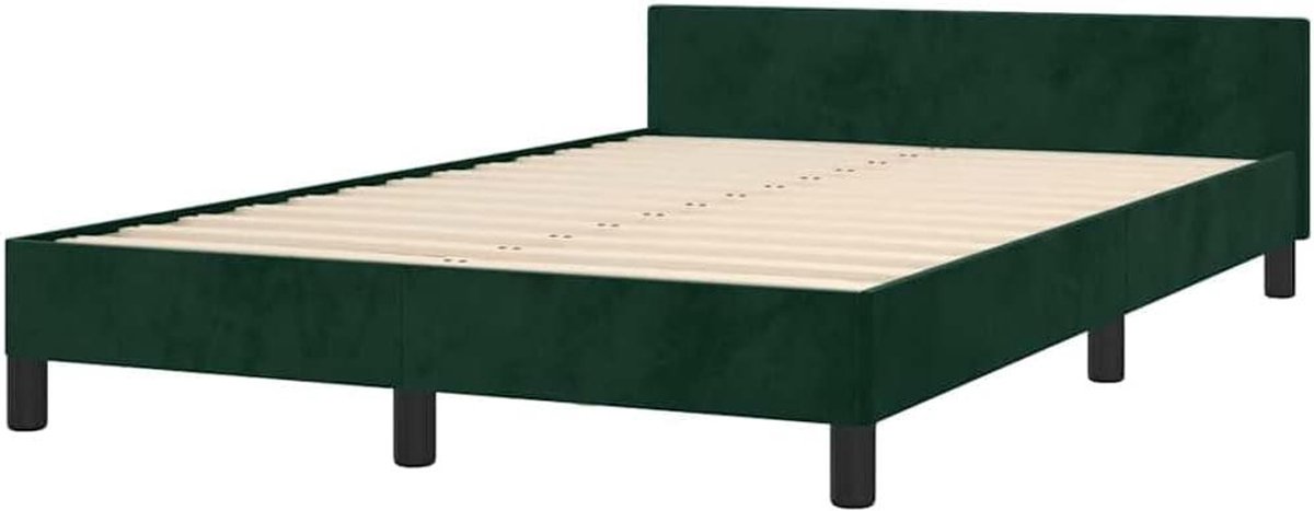 Bedframe met hoofdbord - Ledikant Tweepersoons - Comfortabel Slapen - Zacht fluweel - 120x190 cm - Donkergroen