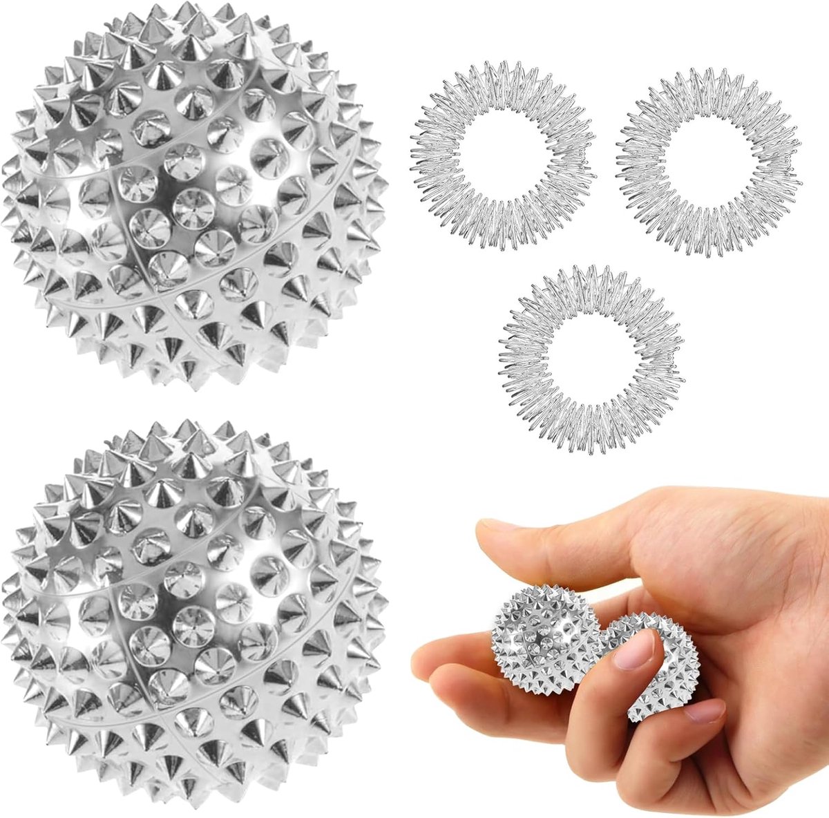 2 Pcs Acupressure Balls - Acupressure Ring - Hedgehog Ball Metal - Skills Panic Attacks - Skills Borderline - Hedgehog Ball Foot Massage - 32mm Diameter - Skill Borderline Set voor Stress Relief of Massage
