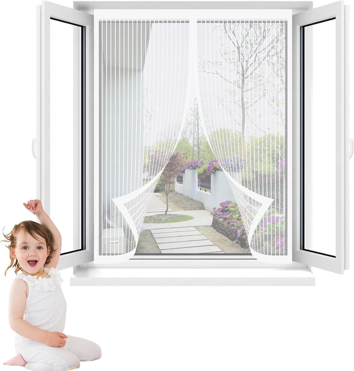 Magnetisch Horgordijn - Insectengordijn Hor - Vliegen Buiten Houden - Scheurbestendig Polyester Gaas - 76 x 155 cm - Wit