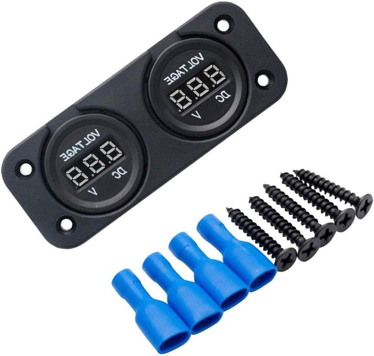 Batterijmonitor Voltmeter - Accutester DC - Accuspanning Controleren - Dubbel LED Display - DC 12V-24V - Zwart