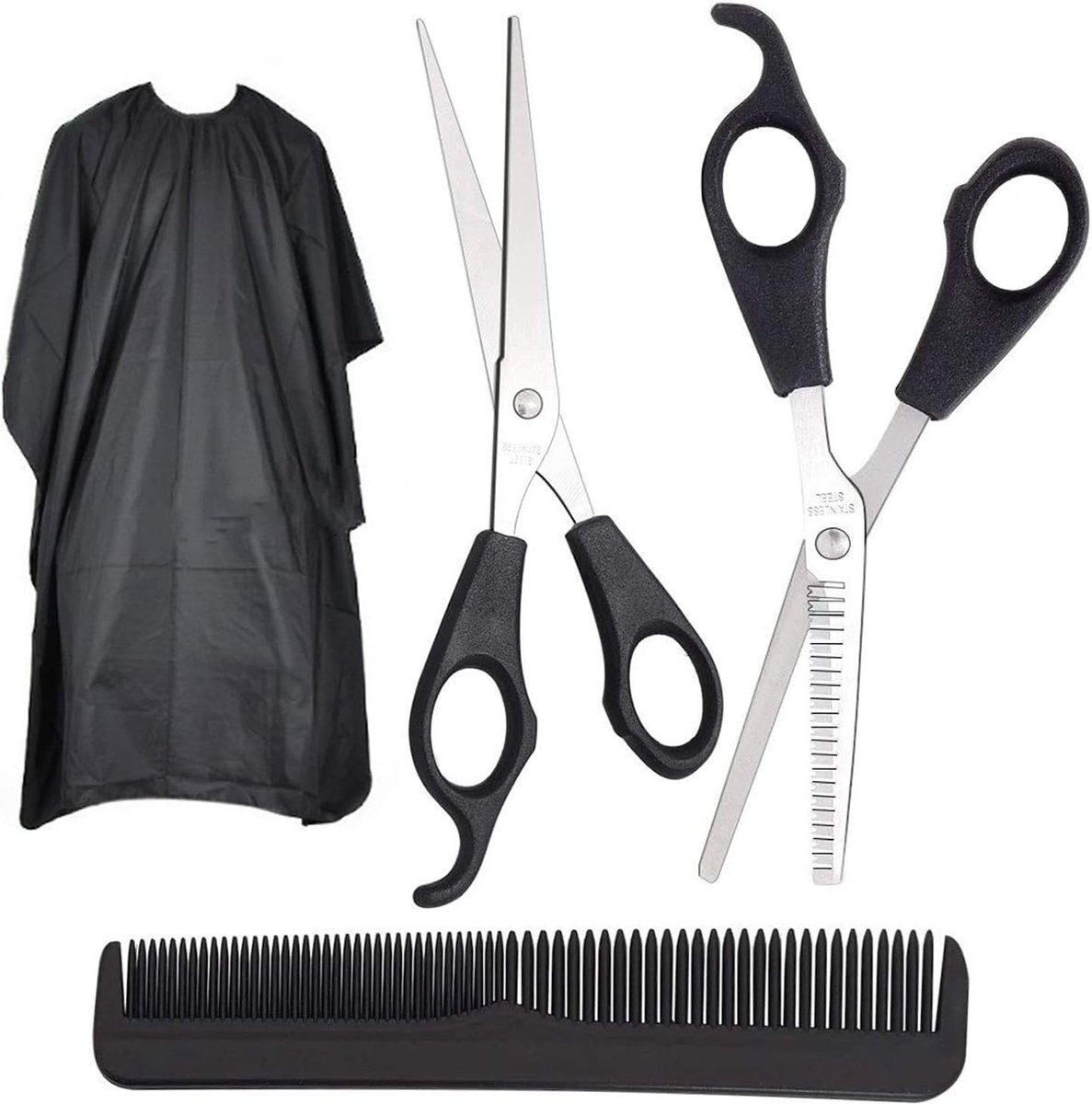Kappersschaar Set | Kappersset 4 Delig | Kappersmantel Waterdicht Antistatisch | Uitdunschaar 21 Tanden | Knipschaar Professioneel | Kapperscape Verstelbaar | Haarschaar Set | Knipset Thuis Kapper | Kappers Gereedschap | Barber Set