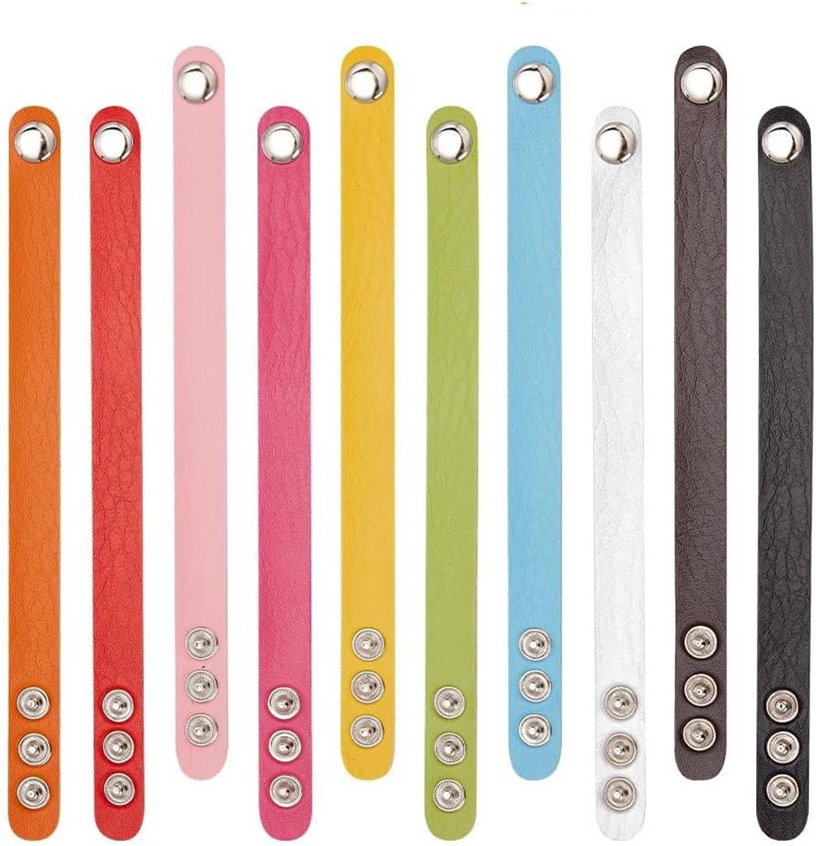 Leren Armbanden Set van 10 Stuks in 10 Kleuren, Verstelbare Snap Armbanden voor DIY Sieraden maken, Creatieve Accessoires voor Mannen en Vrouwen