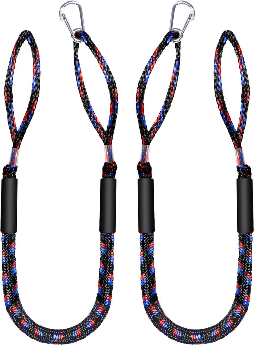 Aanmeertouw Bungee - Docklijn Boot - Veilig Aanleggen - Dubbele Lus en Clip - 4 voet - Zwart Rood Blauw