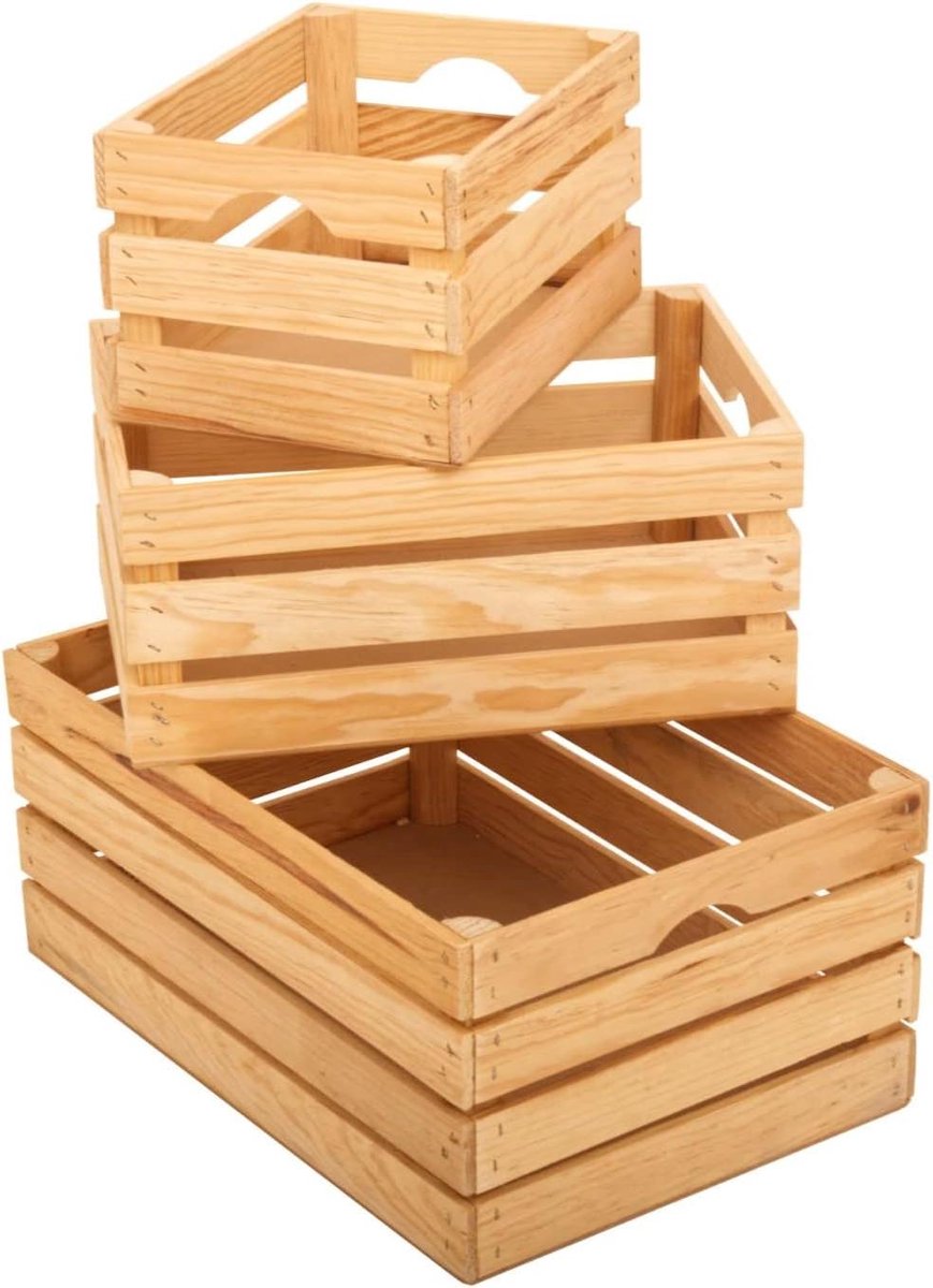 Rustieke Houten Kisten - Decoratieve Opslagbakken - Woondecoratie - Handgemaakt door ambachtslieden - Set van 3 - Natuurlijk Hout