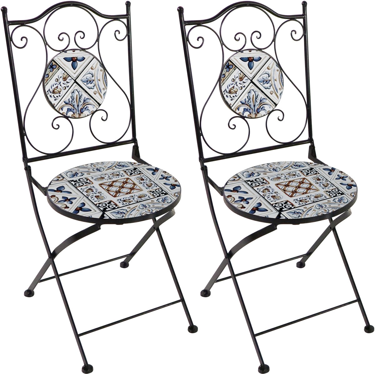 AXI Amélie Bistro Stoelen – Inklapbaar – Zachtblauw – Metalen inklapbare tuinstoelen – Hoge rugleuning – Set van 2 stuks – Mozaïeklook – Ingelegd met keramische tegels – 150 kg draagkracht – Tuin, terras of balkon