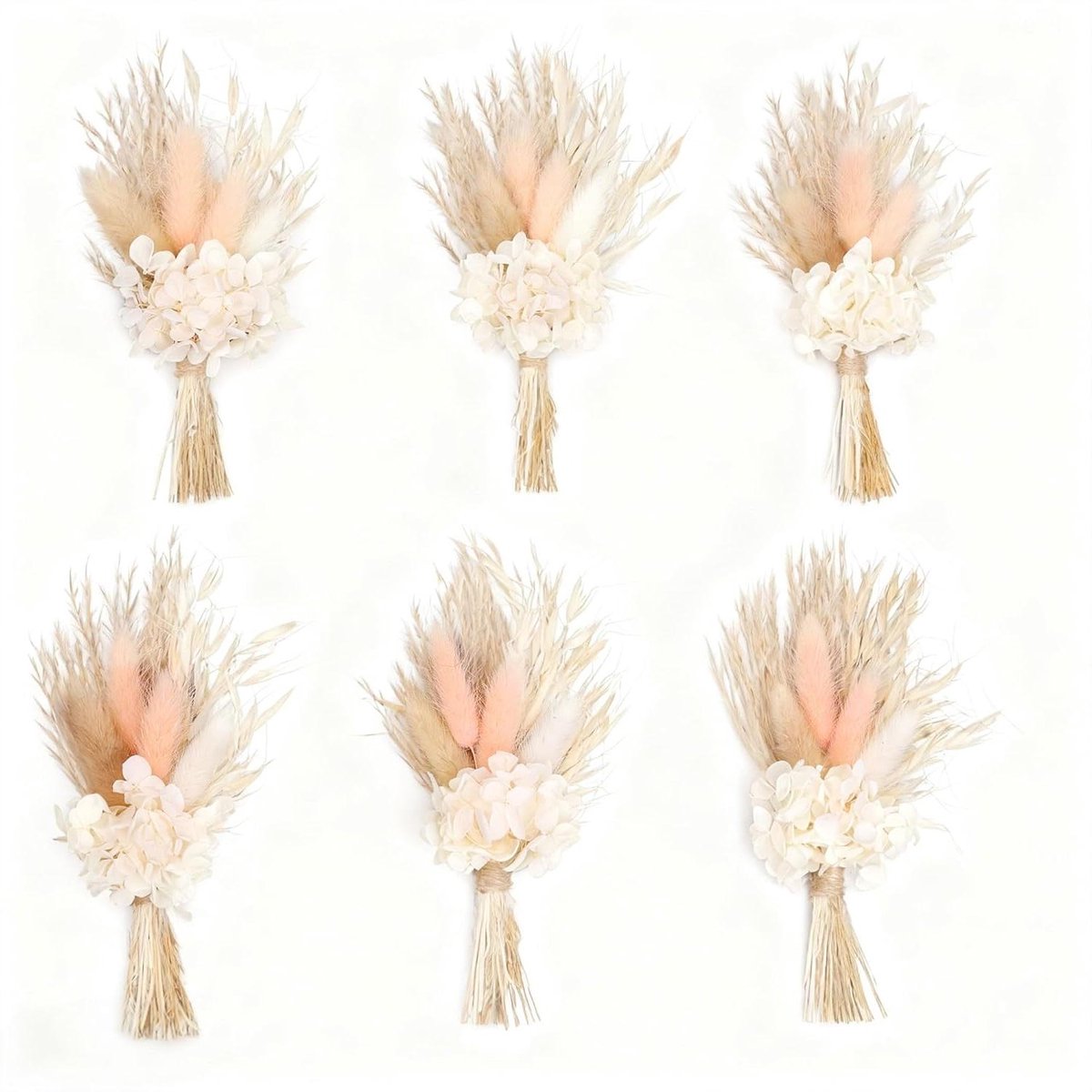 Mini droogbloemboeketten - Boho bloemen set - Bruiloft decoratie - Handgemaakt door bloemisten - 12-18 cm - Blush roze