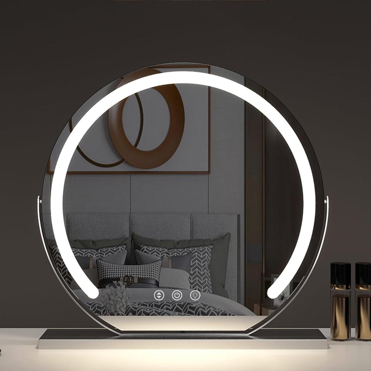 Staande Make-upspiegel - Tafelspiegel Scheerspiegel - Make-up Aanbrengen - Driekleurig Licht Verstelbaar - 50cm - Zilver