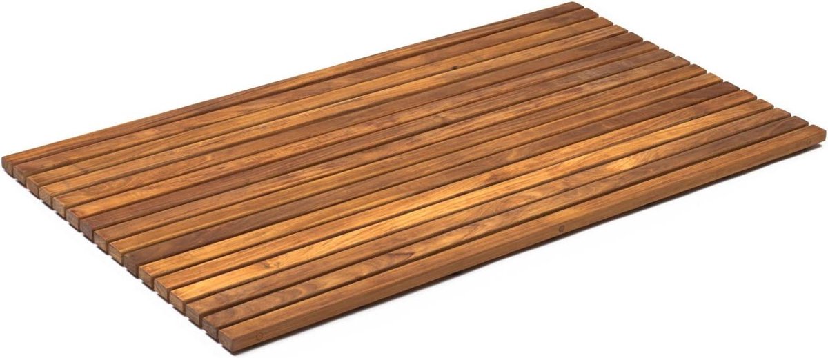 Douchemat Teak - Badkamermat Hout - Veilig Douchen - Oprolbaar Ontwerp - 56 x 106 cm - Houtkleur