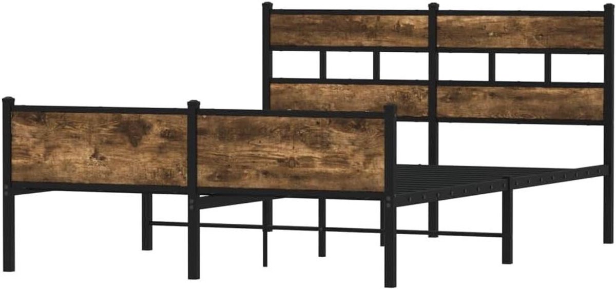 Bedframe Hout - Bedombouw Houten Frame - Slaapkamer Inrichten - Robuuste Metalen Constructie - 150x200 cm - Gerookt Eiken