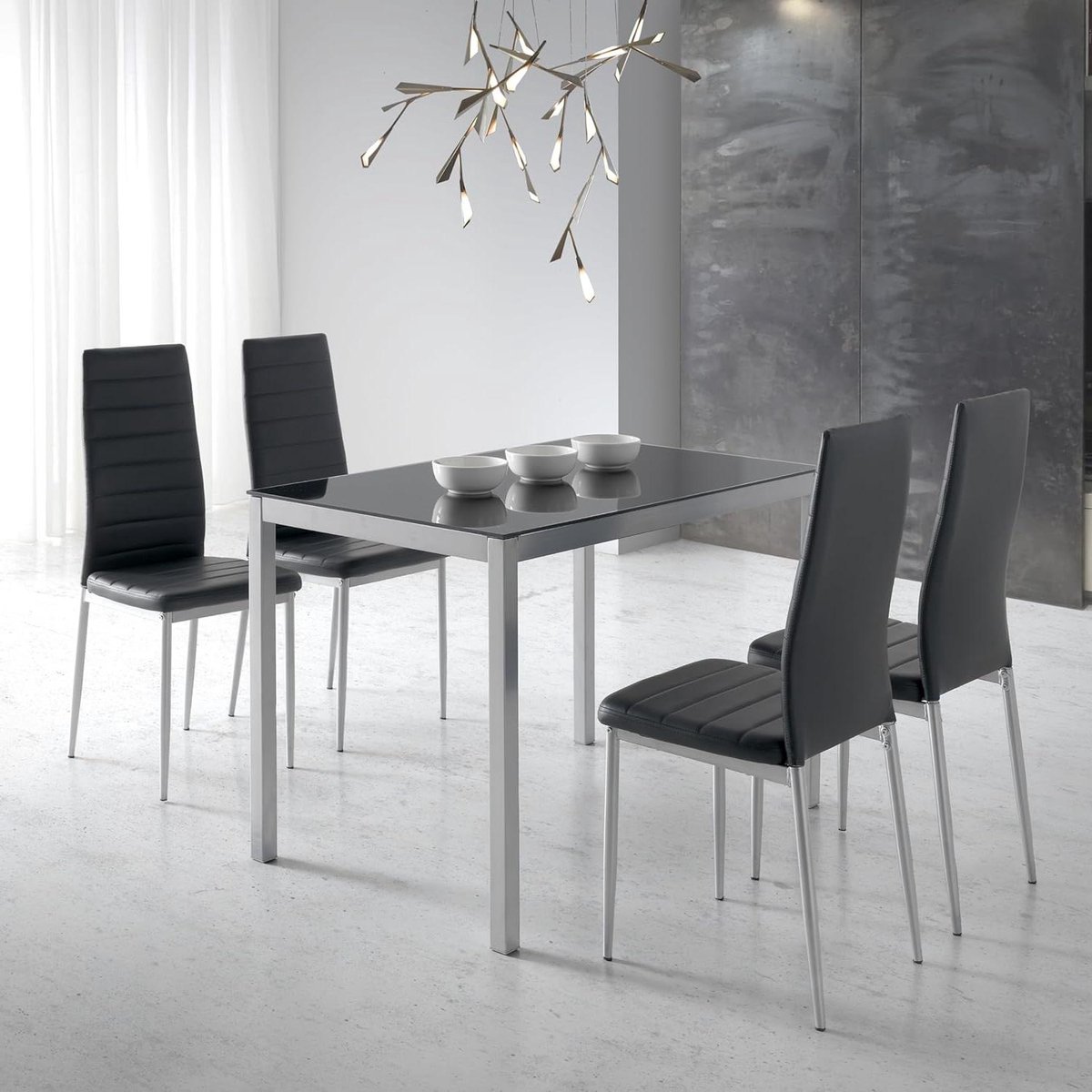 Eetkamerset tafel en stoelen - Keukentafel set - Samen eten - Gehard glas tafelblad - 110 x 75 cm - Zwart