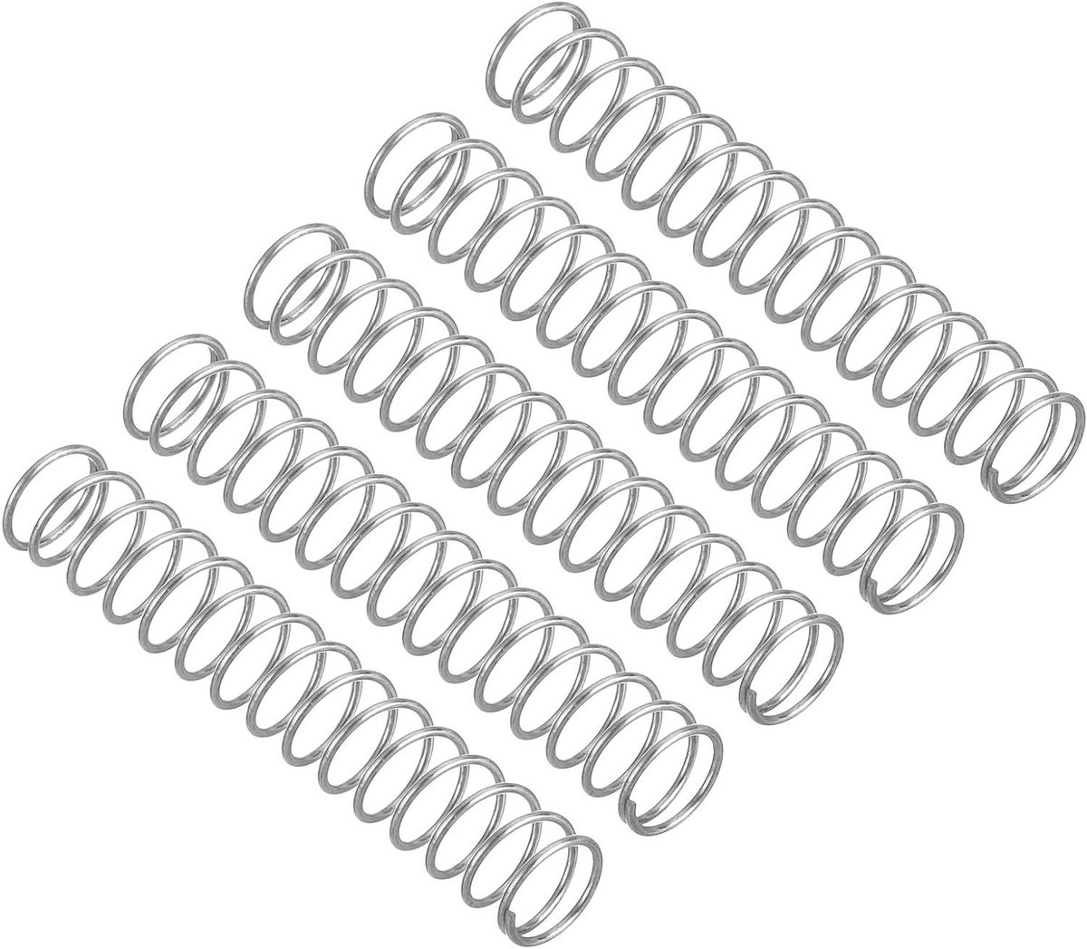 QUARKZMAN 5 stuks drukveren, 0,5 x 6 x 35 mm, drukveren, veren, trekveren, veerveren, spiraalveren, springveer, stalen veer, 304 roestvrij staal, zilver