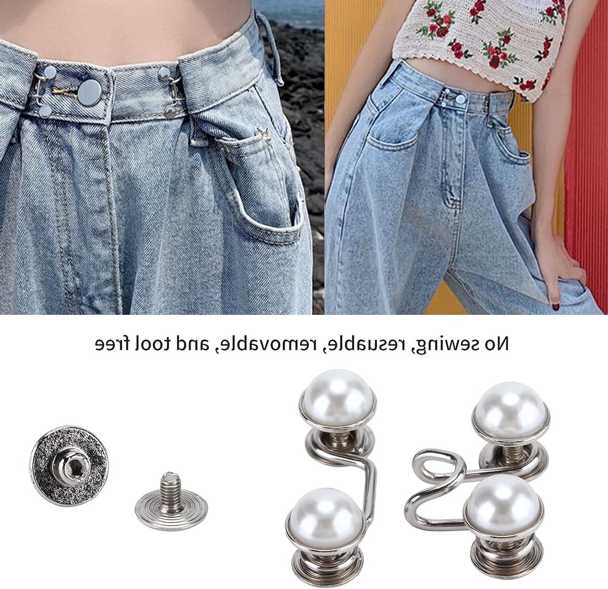 Verstelbare Tailleknopen voor Broeken - 16 Stuks - Ideaal voor Jeans, Rokken en Kledingstukken met Kraag - Wit Parels