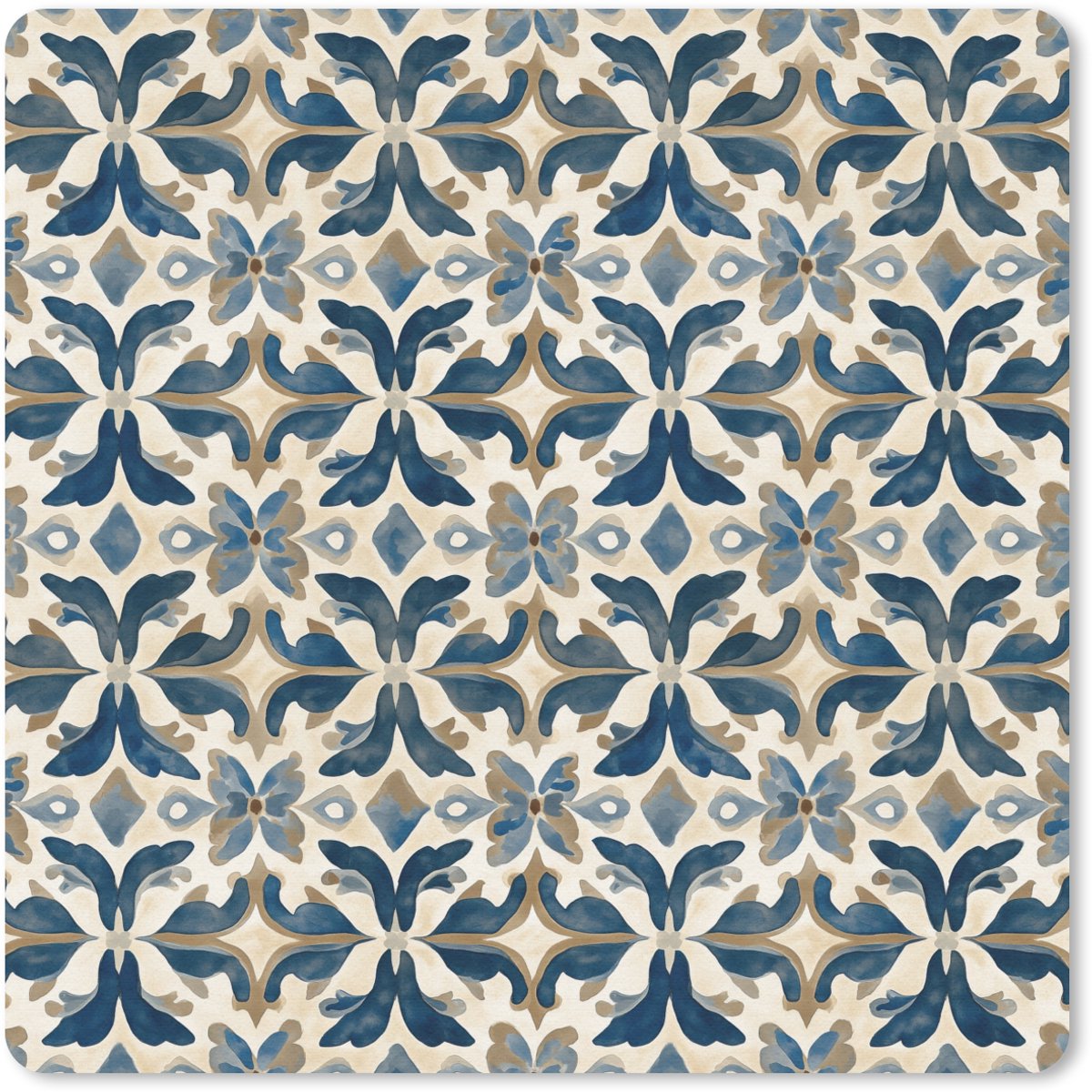 Muismat 20x20 cm - Mousepad Tegel - Patroon - Blauw - Beige - Muismatten