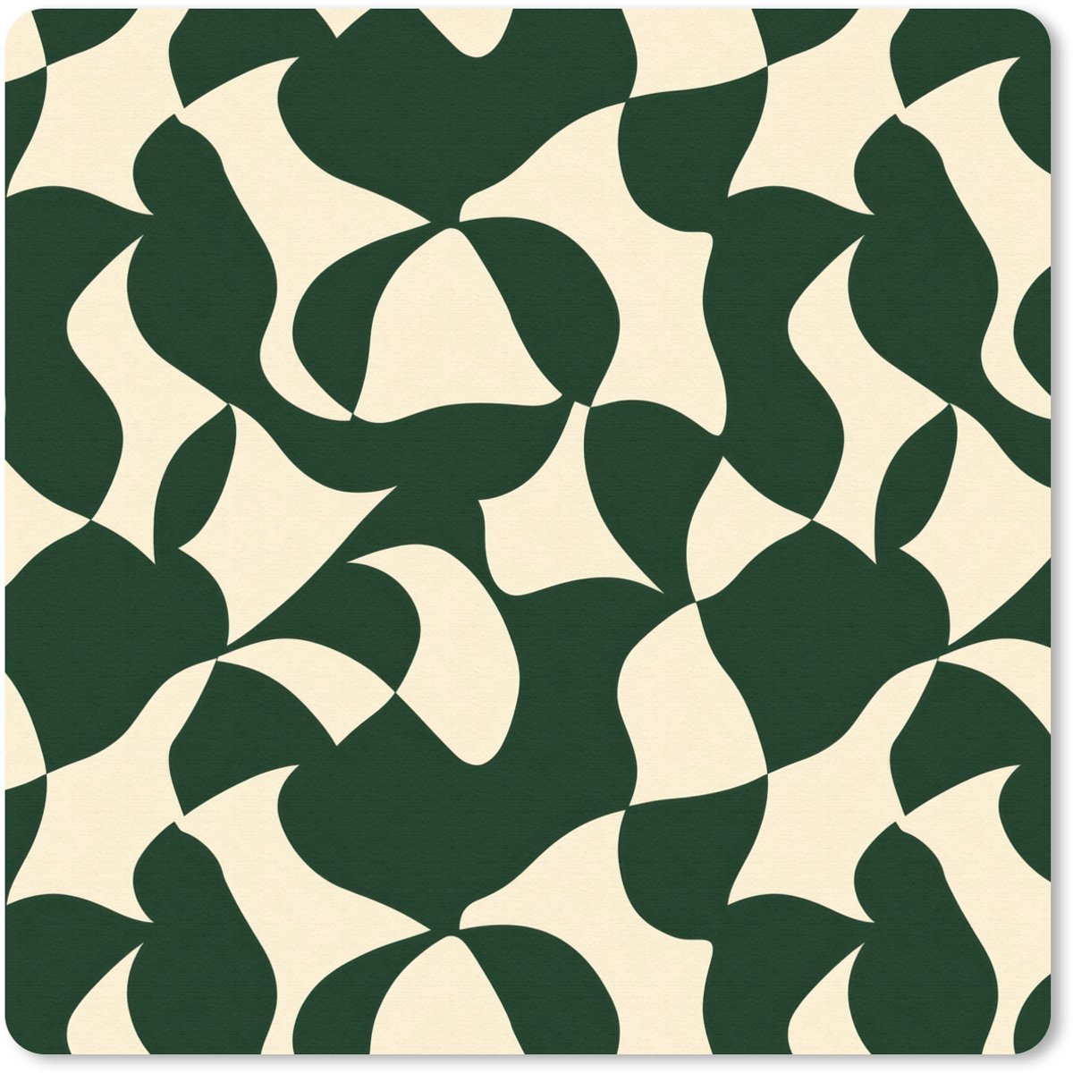 Muismat 20x20 cm - Mousepad Groen - Organische vlakken - Crème - Muismatten