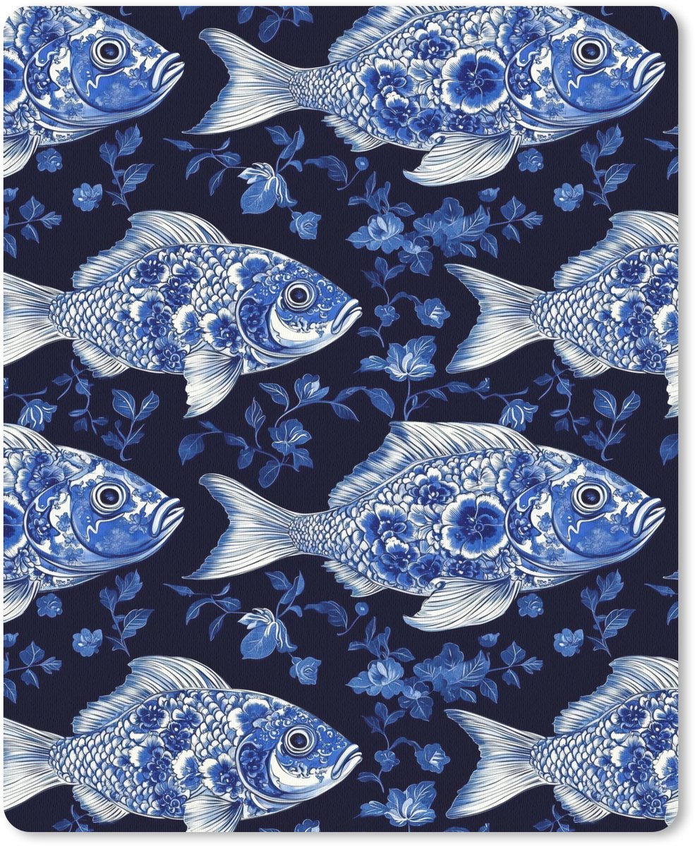 Muismat 12x16 cm - Mousepad Vissen - Bloemen - Blauw - Muismatten