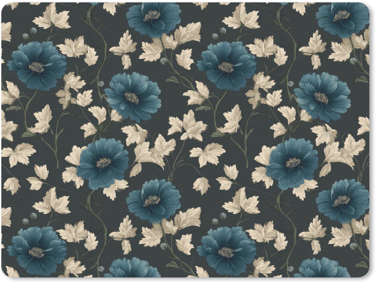 Muismat 12x10 cm - Mousepad Botanisch - Bloemen - Blauw - Muismatten