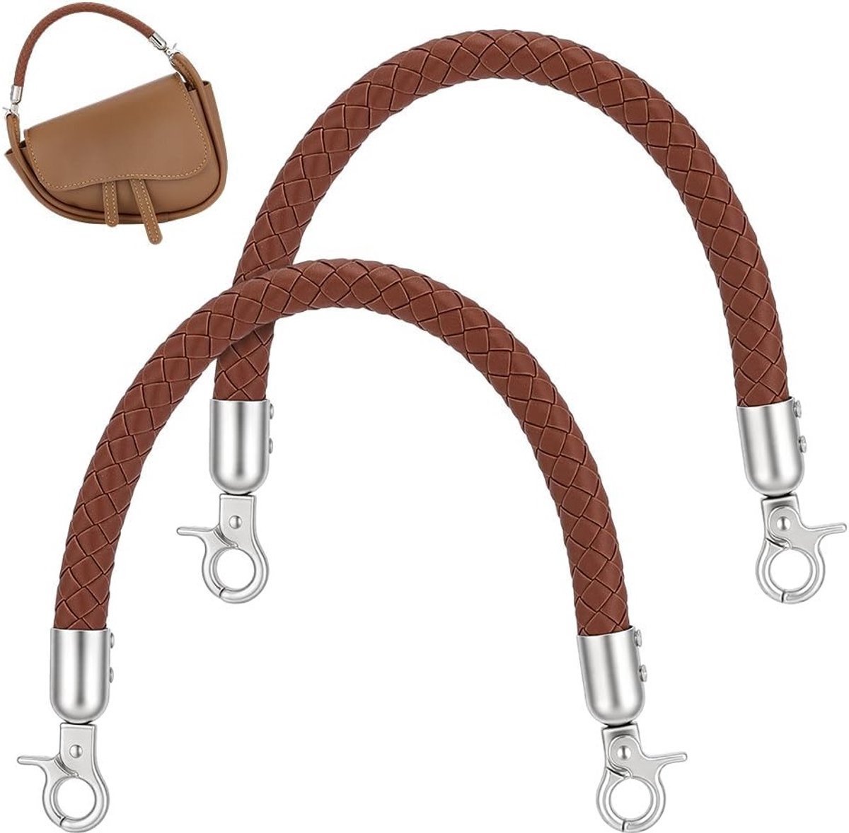 2 Stuks Gevlochten Tasgrepen van Bruin Leer, 30,5 cm, Vervangende Riemen voor Handtassen, Onderarm en Schoudertassen, DIY Haken en Accessoires