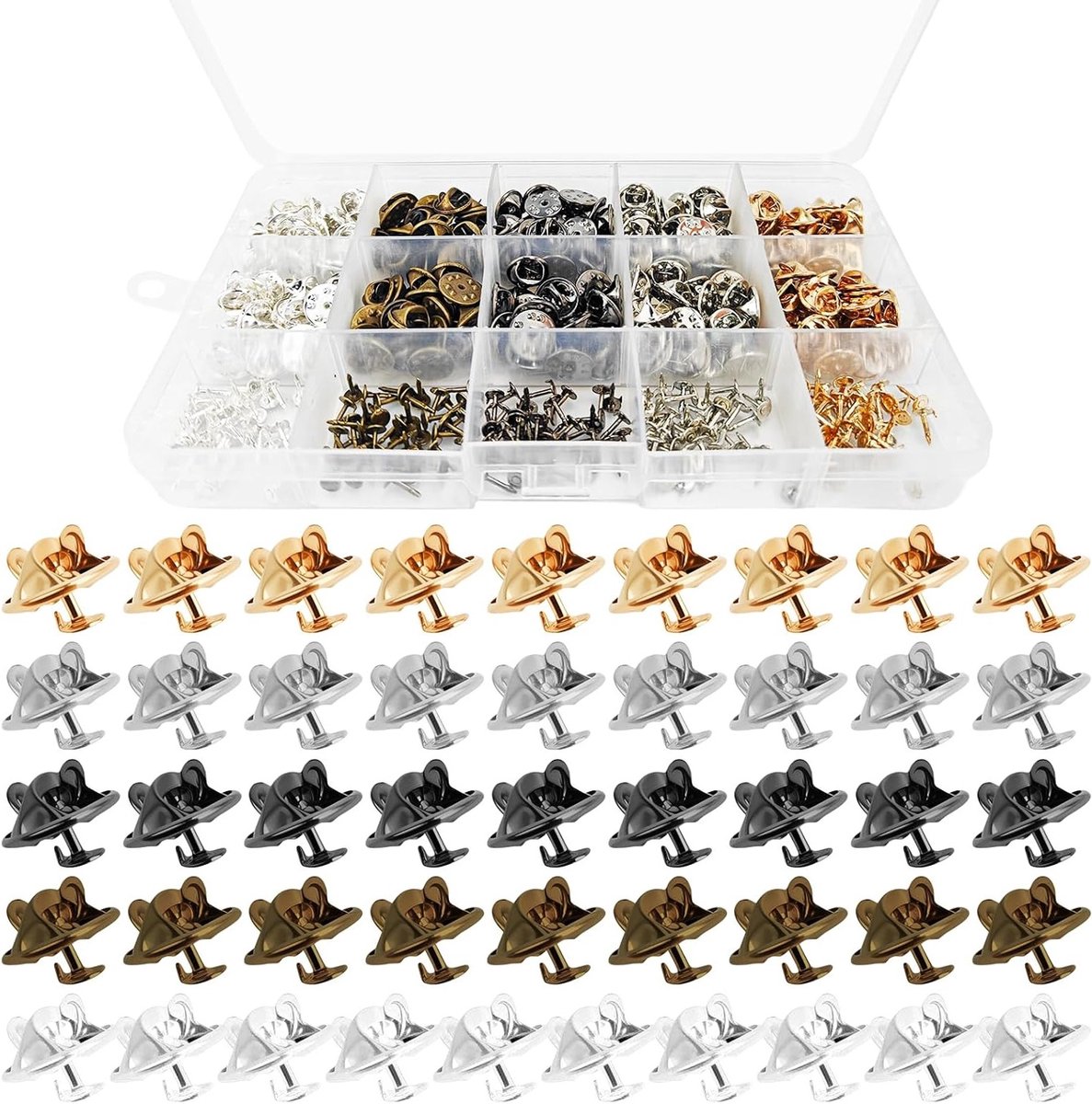 200 Pairs Vlinder Klemmen, Vlinder Sluitingen met Lege Pinnen voor Creatieve Projecten, DIY Handwerk en Vervangingen (Goud, Zilver, Zwart, Brons, Wit)
