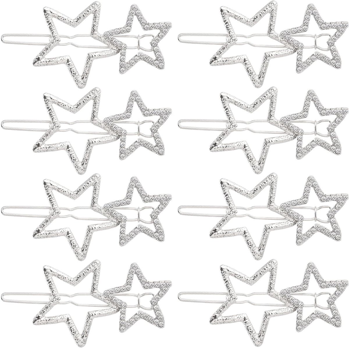 Ster Haarspeldjes - Haarclips Kristal - Kapsel Versieren - Hol Ster Ontwerp - 8 stuks - Zilver