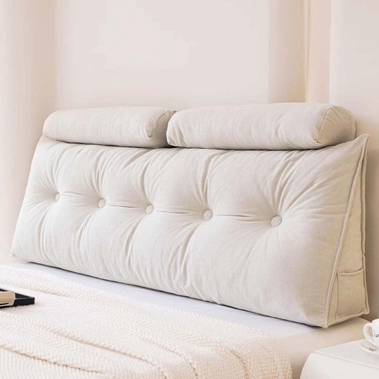 Leeskussen met Nekrol - Rugsteun Kussen - Ontspannen Lezen - Ergonomisch Ontwerp - 180cm - 2 Rollen - Beige