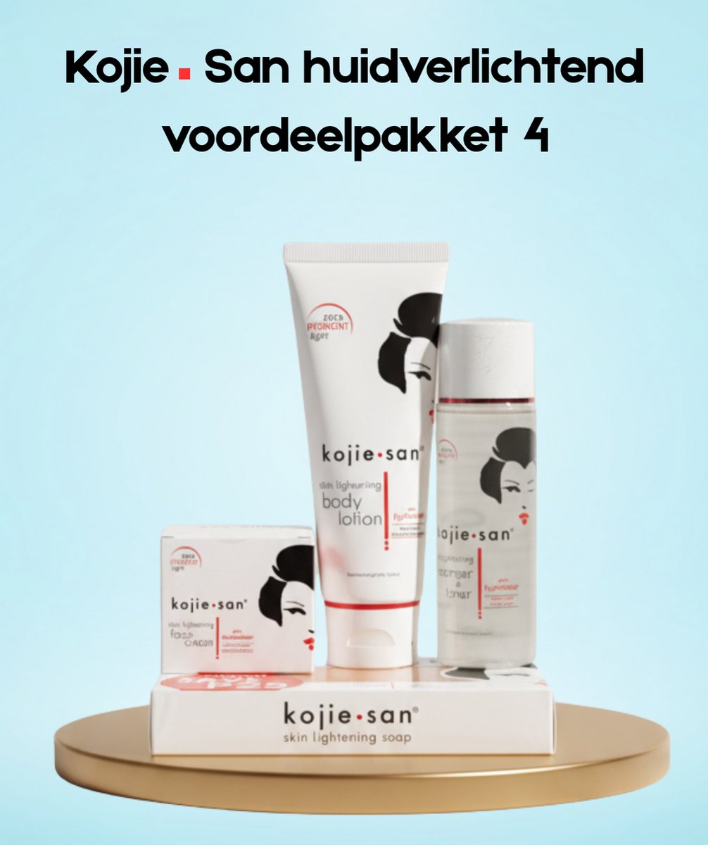 Kojie San Skin Lightening Benefit Package 4 – Complete Verhelderende Huidverzorgingsset – verminderd Donkere Vlekken, Egaliseert de Huidtint & Ondersteunt een Gladde, Stralende & Gezonde Huid