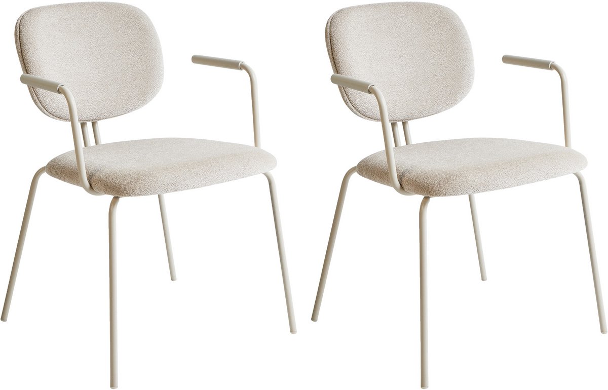 Beliani CARILLE - Eetkamerstoel set van 2 - Lichtbeige - Chenille