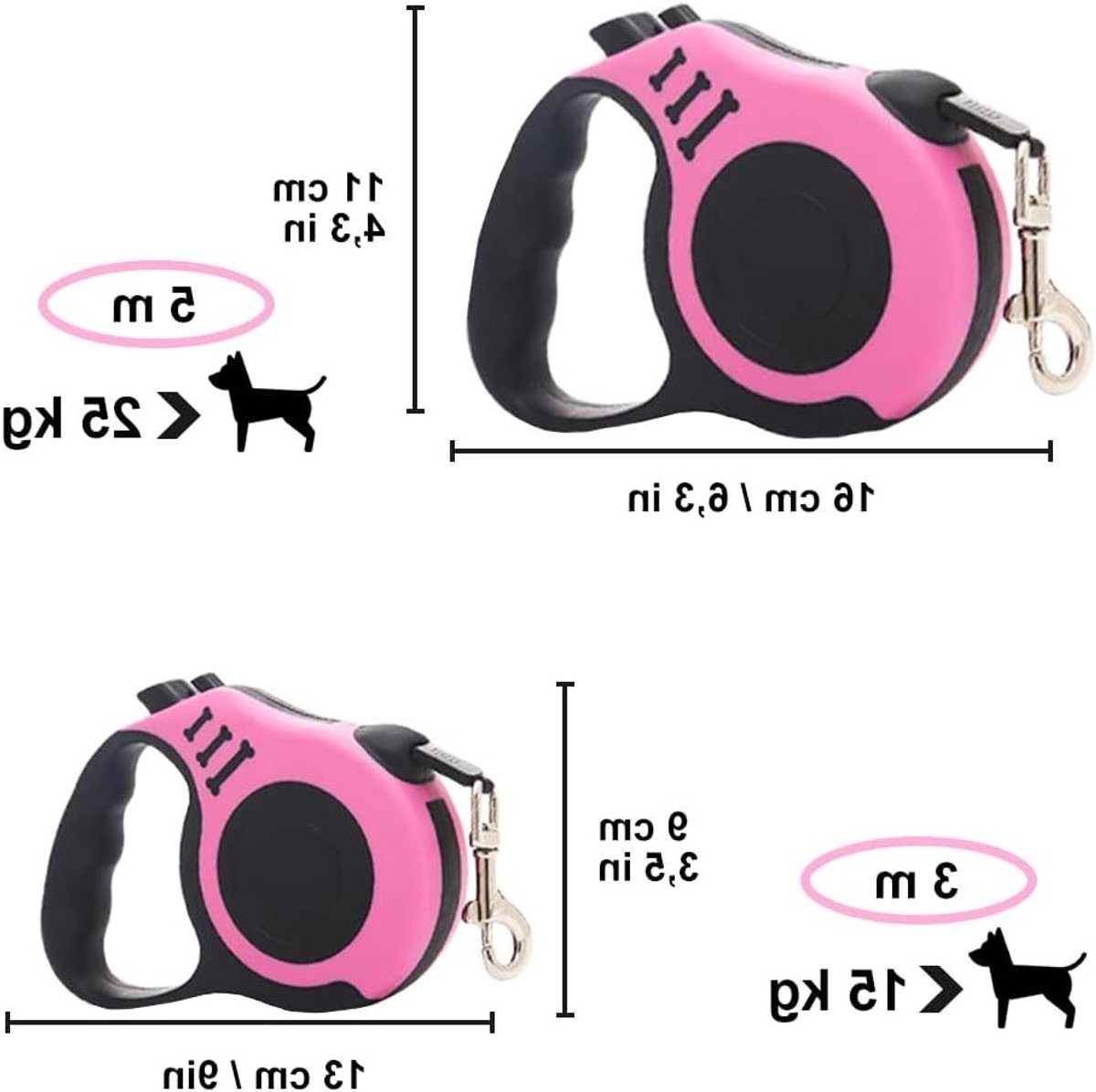 Retractable Hondenriem - Uittrekbare Hondenlijn voor Kleine, Middelgrote en Grote Honden, Roze, 3m, Duurzaam en Comfortabel