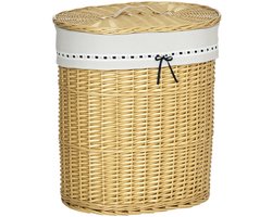 Killogood Wilgentenen wasmand met deksel - met handgreep - verwijderbare waszak - wasmand voor badkamer - wasruimte - slaapkamer - natuurlijke kleur