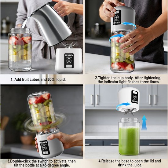 EAFC Draagbare Blender - Draadloze Blender - Draadloos - Blenders - Blender To Go - 6 Mesjes - Mini Blender - Smoothie Maker - Juicer - Keukenmachine - USB Oplaadbaar - 450 ml - groen van eafc — afbeelding 4