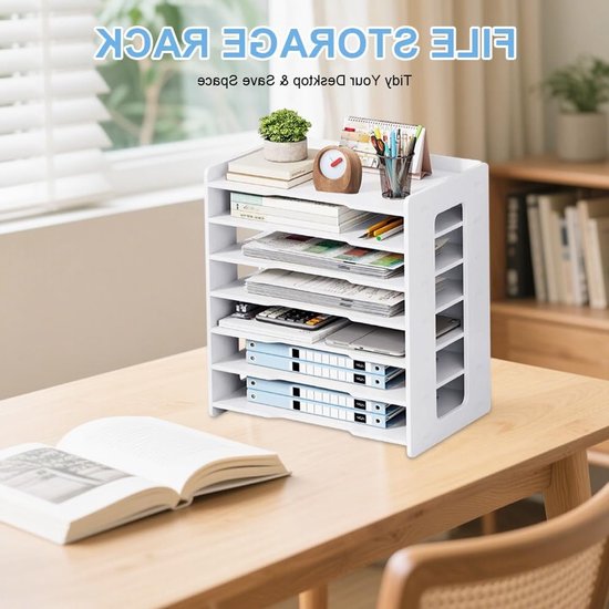 A4 Desk Organizer voor een Opgeruimd Bureau met 7 Vakken voor Papier, Pennen en Documenten (Wit) — afbeelding 4