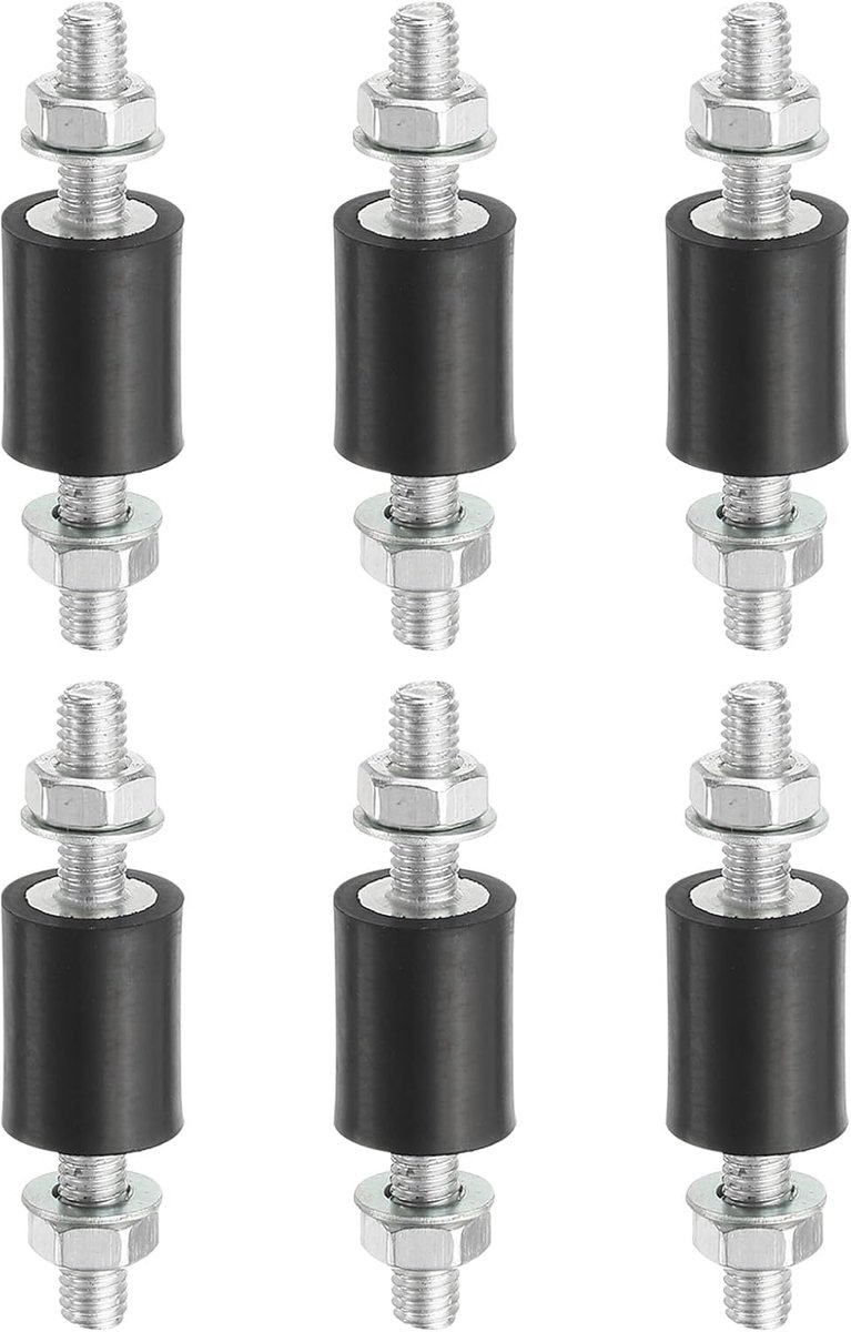 20x15mm Rubber Studs Shock Absorber - 6pcs M6 Rubber Insulator Mounts - Cylindrical Anti-Vibration Insulator Mounts met Nuts voor Garage Engine Air Compressors Motors (VV Type)
