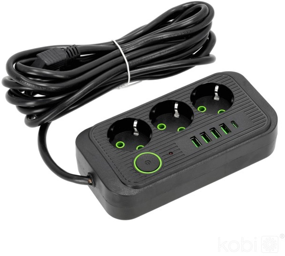 Laitica Kobi Linea Pro - Verlengsnoer - 3 Stopcontacten - 4 USB-A & 1 USB-C - 5m - Schuko Aarding