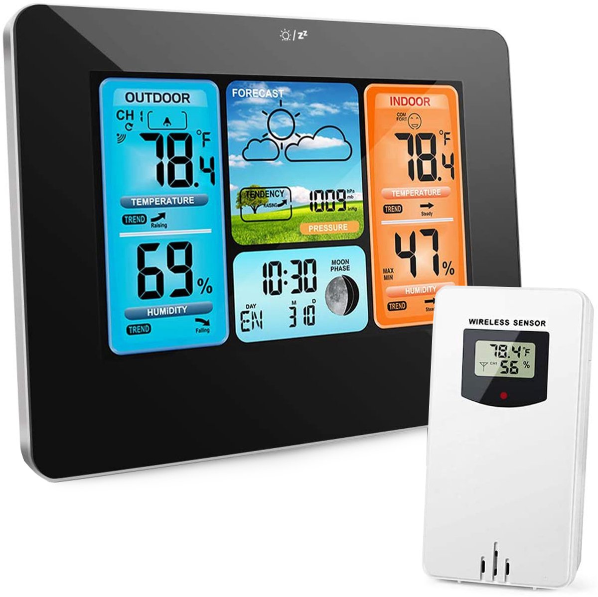 Digitaal Weerstation - Draadloos - Uursvoorspelling - Wind en Regenmeter- 60 Meter Bereik - 7 Talen incl. Nederlands en Frans - LCD Kleurenscherm - Luchtdruk - Luchtvochtigheid - Meetbereik -99 °C tot 50 °C