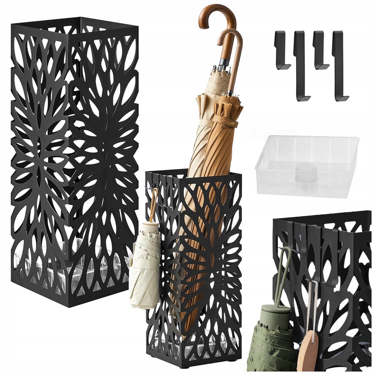 Songmics Paraplubakhouder - Zwart - Met Ociekbak - Haken