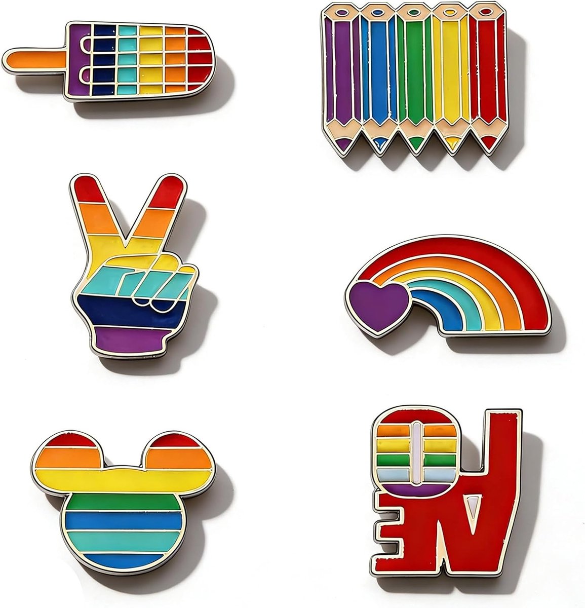 Kleurrijke Regenboog Speldenset van 6 Stuks, Perfect voor Modeaccessoires, Jassen, Tassen en Sjaals, Geweldig voor Trots en Diversiteit