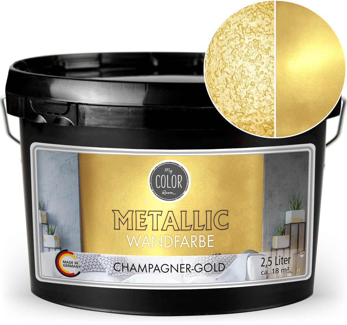 My Color Room Metallic Muurverf - Hoogglans Afwerking - Waterbasis - Terpentine vrij - Champagne Goud - 2,5 Liter