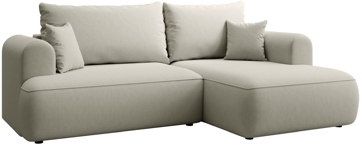 Selsey Ovo Mini Hoekbank met Slaapfunctie – L-vorm – Rechteropstelling – met Opbergruimte – Lichtbeige – Onderhoudsvriendelijke Velours