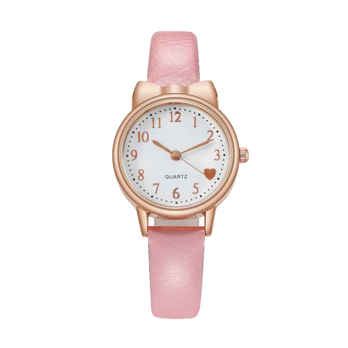 Kinder Horloge - Strikje - Hartje Roze | Kunstleer | Ø 30 mm | Fashion Favorite