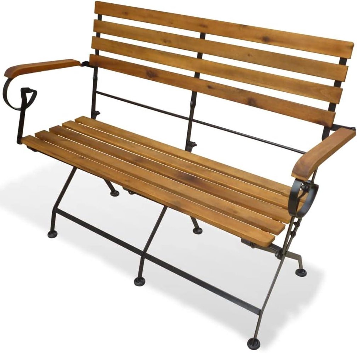 Houten Bank - Inklapbare Bank - Buiten Zitten - Massief Acaciahout Staal - 112 cm - Bruin